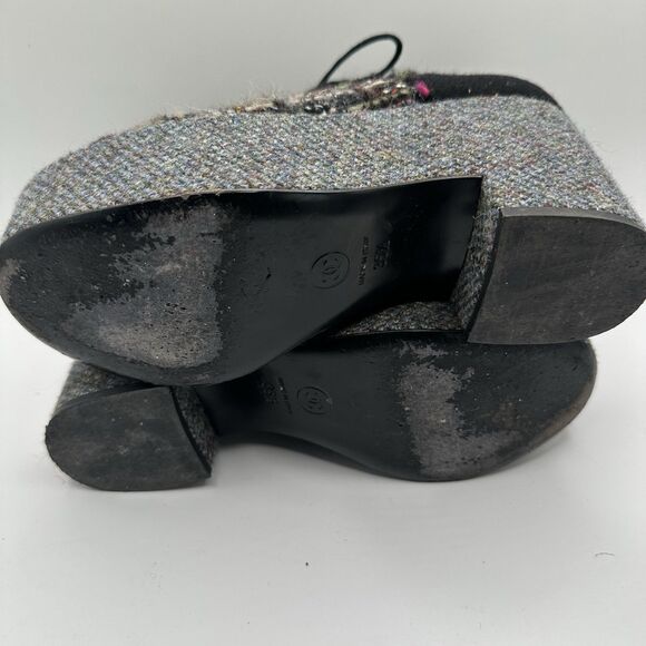 Chanel 15K Lace up Multicolor Sz 35 1/2 US 5 1/2 Black Tweed  Platform Oxford - Picture 7 of 10